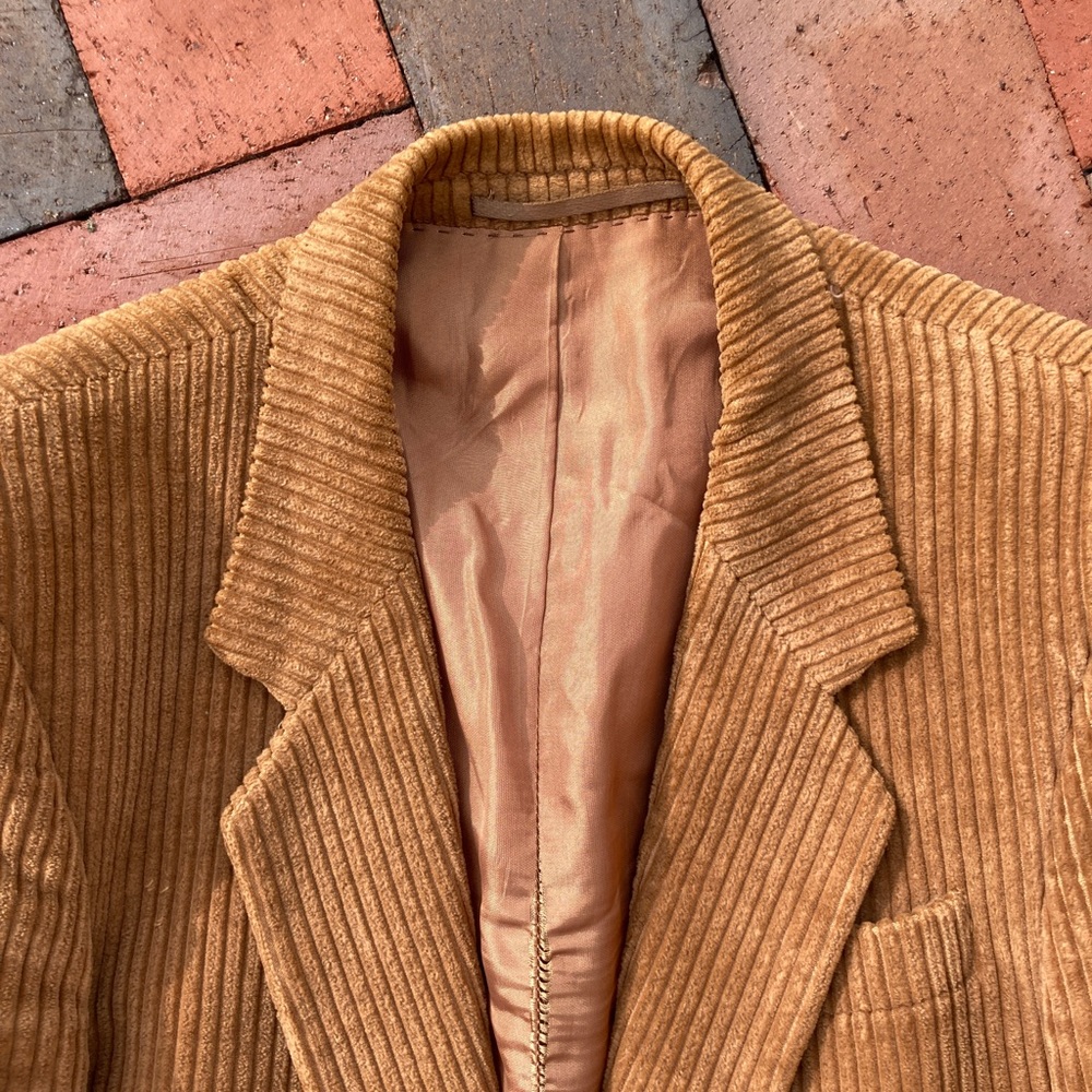 Vintage Caramel Brown Corduroy Blazer Chams Unisex Professor Autumn - Picture 6 of 13